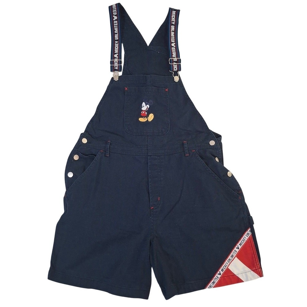 Vintage Mickey Unlimited Disney Short Overalls Women's Large Navy Cotton
